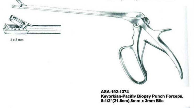 ASA KEVORKIAN-PACIFIC BIOPSY PUNCH FORCEPS, 8MMX3MM BITE, 8.5INCHES SHAFT, WITH LOCKING MACHENISHM, GOLD PLATED