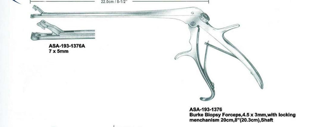 ASA BURKE BIOPSY PUNCH FORCEPS, 4.5X3MM, WITH LOCKING MACHENISM, 20CM/8INCHES SHAFT, GOLD PLATED,