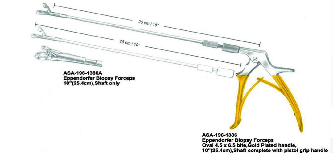 ASA EPPENDORFER BIOPSY PUNCH FORCEPS, OVAL 4.5X 6.5MM BITE, GOLD PLATED WITH PISTOL GRIP HANDLE, DETACHEABLE 10INCHES SHAFT